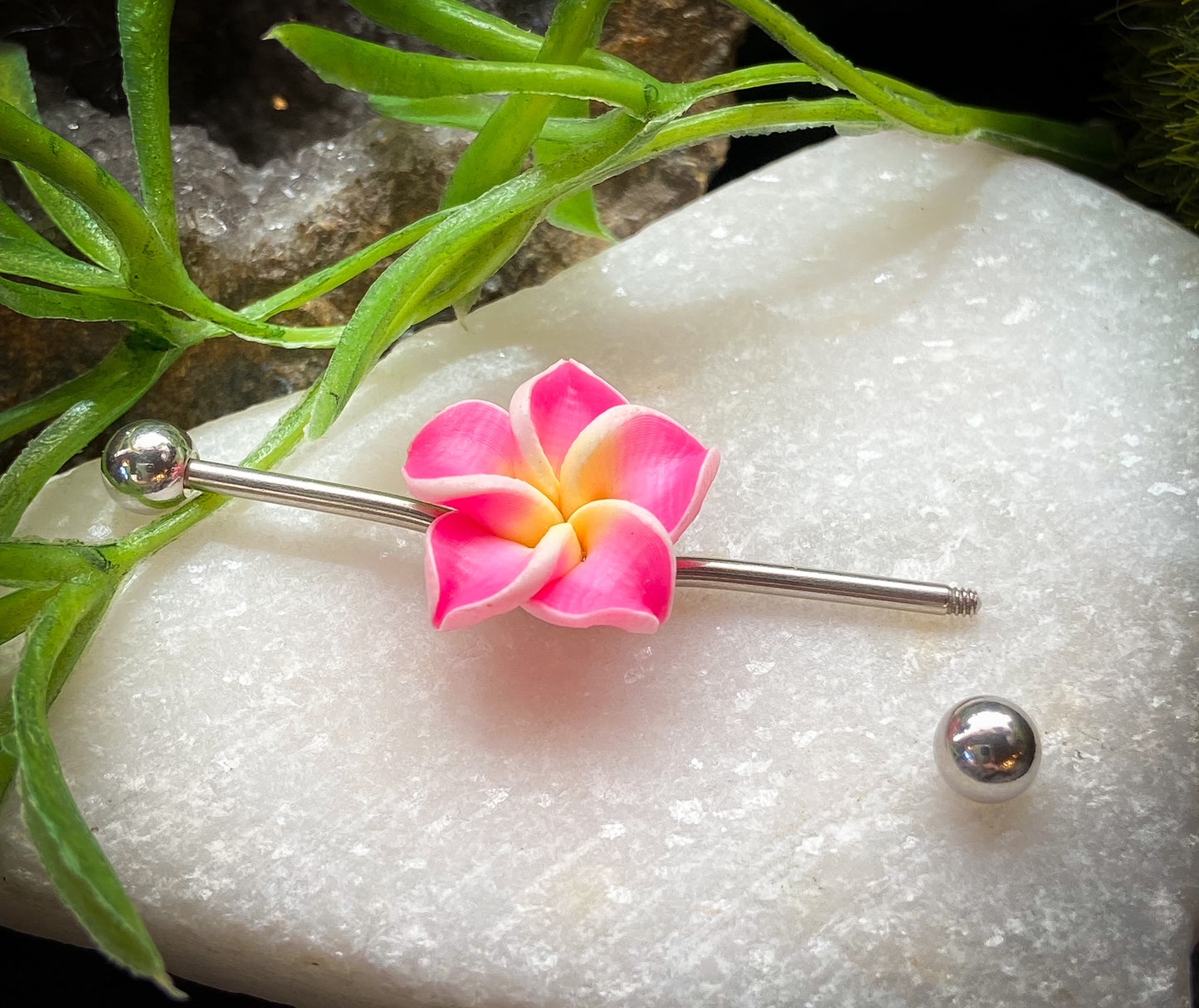 1 Piece Steel Industrial Barbell with Beautiful 3-D Flower 1&1/2" (38mm)