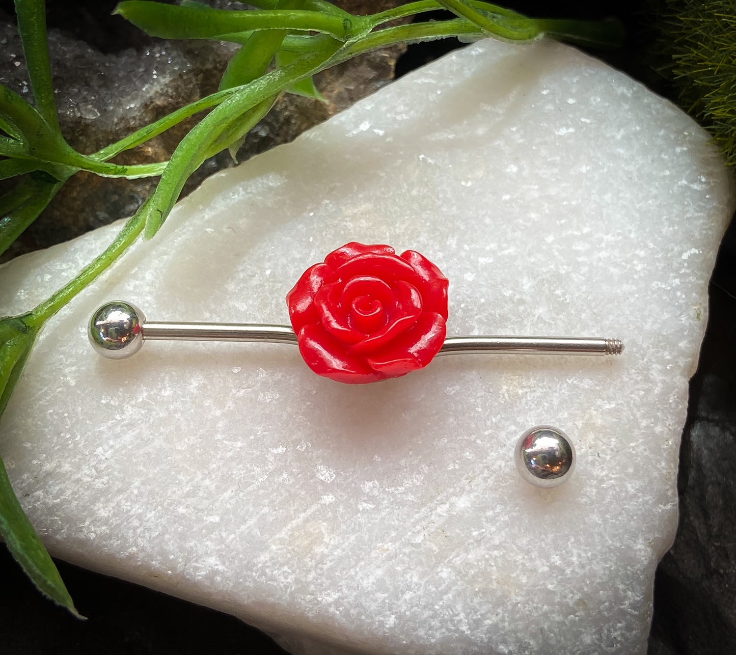 1 Piece Steel Industrial Barbell with Beautiful 3-D Flower 1&1/2" (38mm)