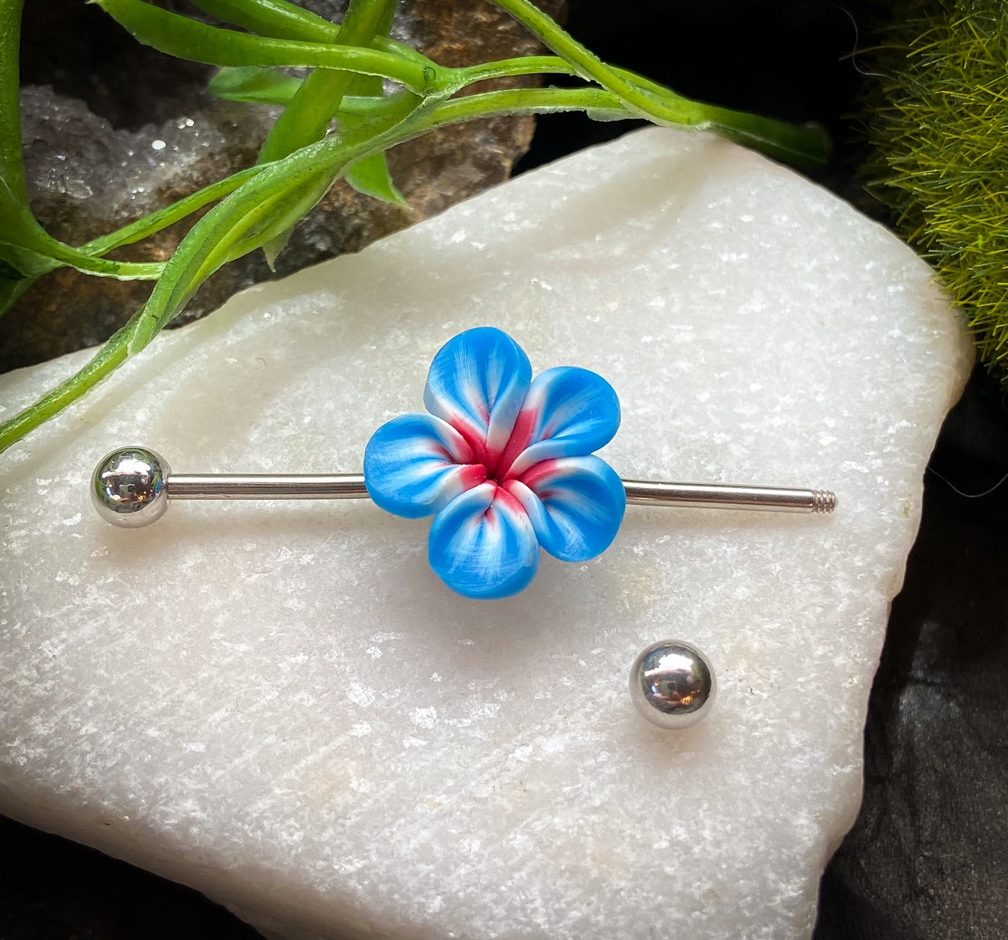 1 Piece Steel Industrial Barbell with Beautiful 3-D Flower 1&1/2" (38mm)