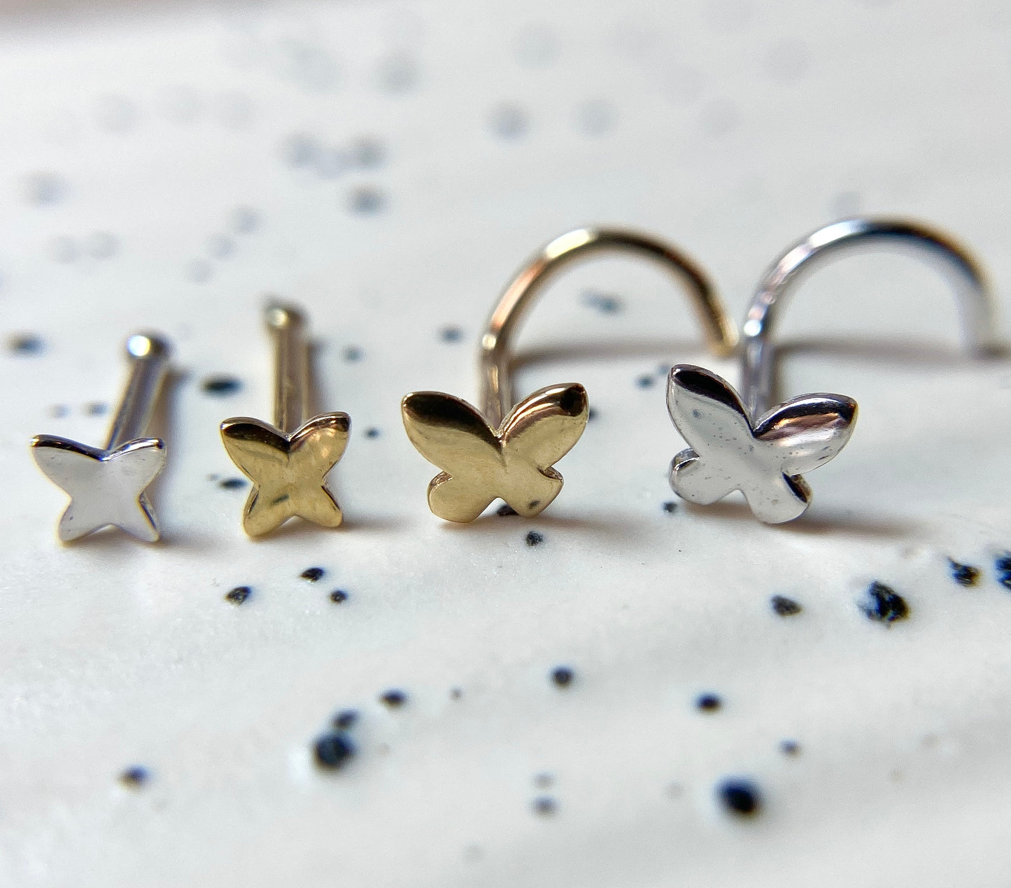 14kt Yellow or White Gold Butterfly Nose Ring 20g Nostril Body Jewelry