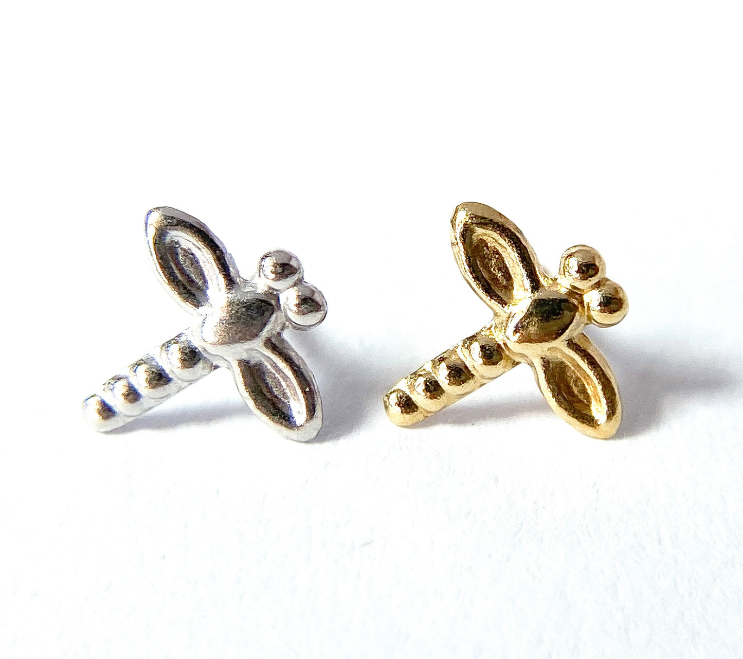 14kt Solid Gold Dragonfly Nose Ring 20g Yellow or White, Screw or Stud / Bone