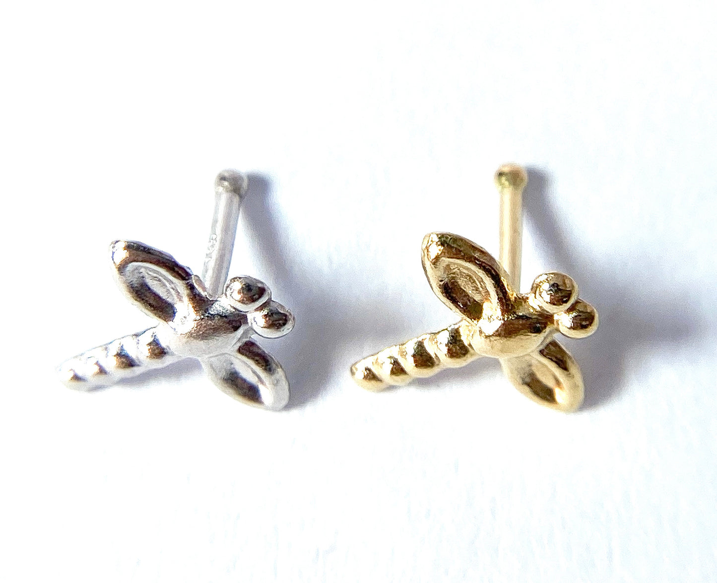 14kt Solid Gold Dragonfly Nose Ring 20g Yellow or White, Screw or Stud / Bone