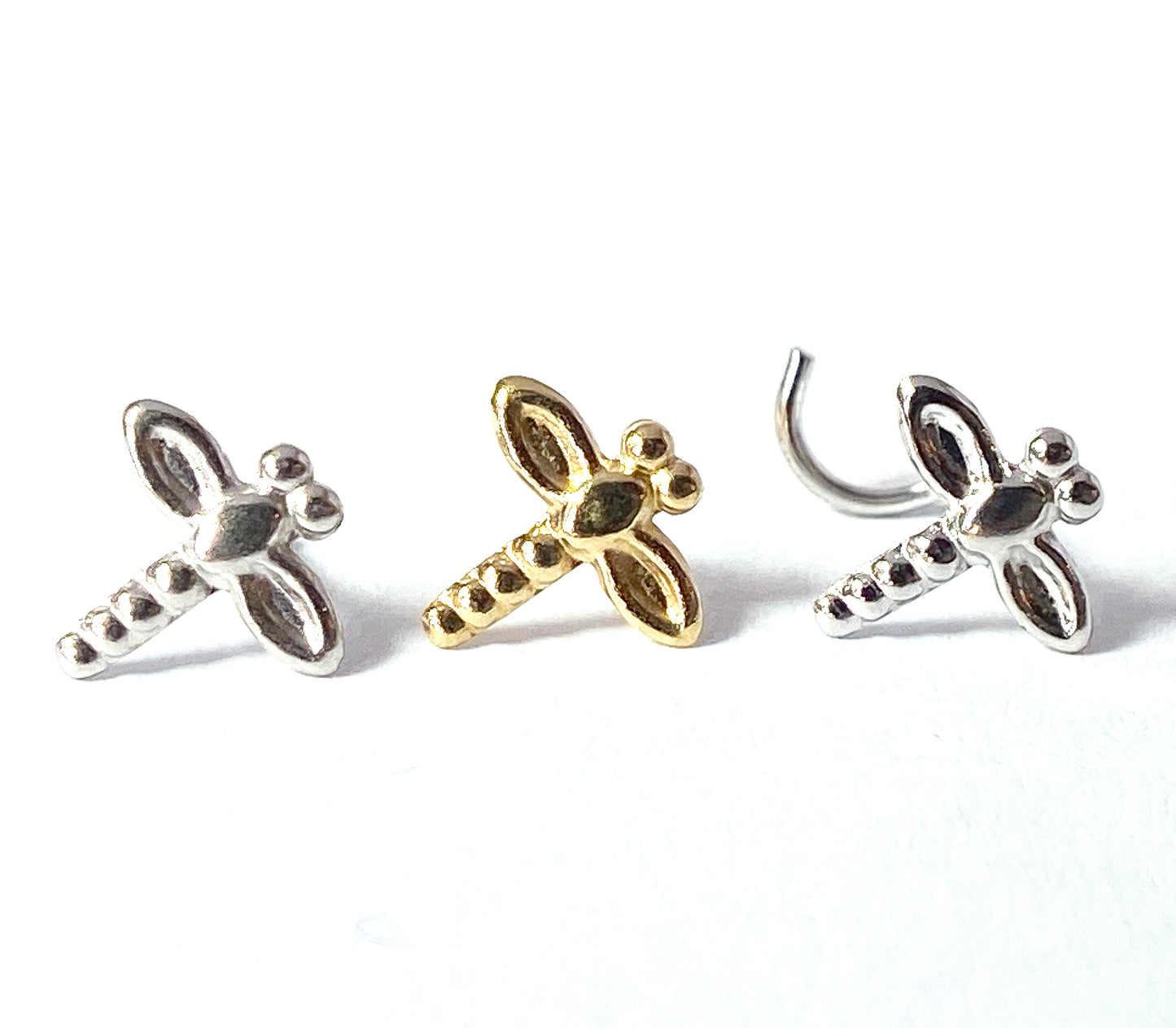 14kt Solid Gold Dragonfly Nose Ring 20g Yellow or White, Screw or Stud / Bone