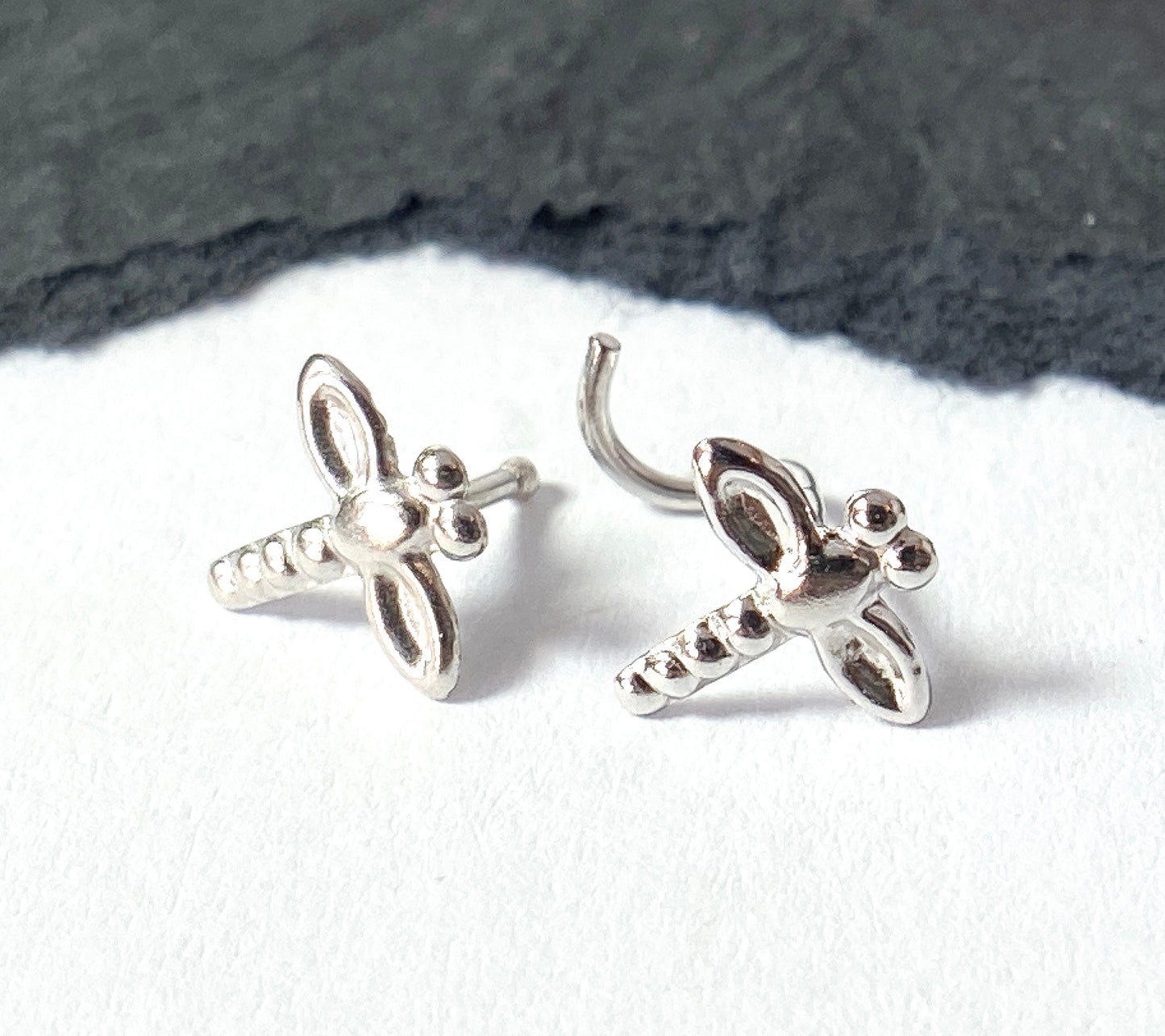 14kt Solid Gold Dragonfly Nose Ring 20g Yellow or White, Screw or Stud / Bone