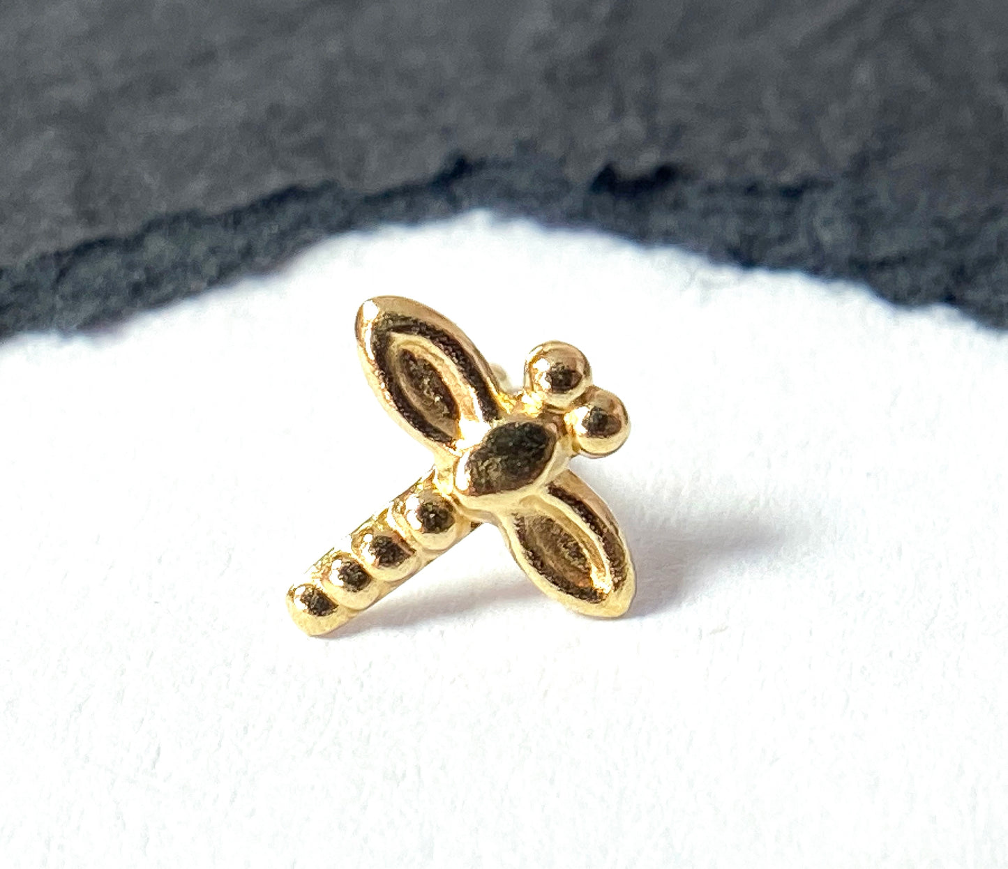 14kt Solid Gold Dragonfly Nose Ring 20g Yellow or White, Screw or Stud / Bone