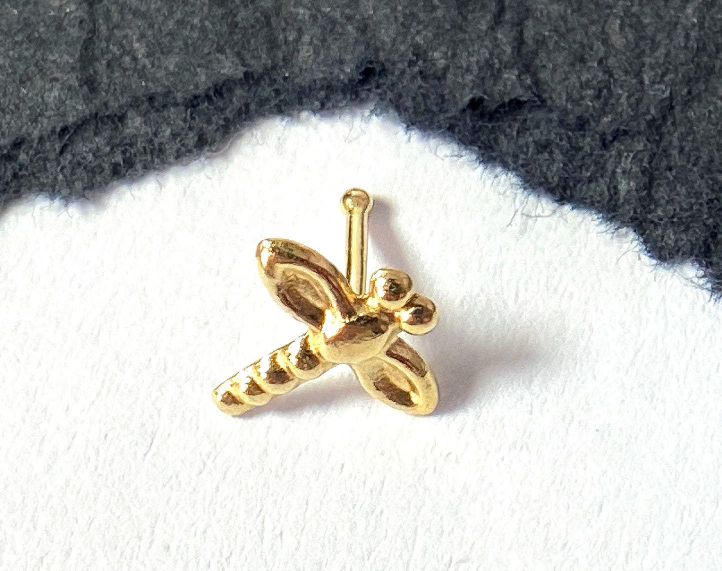 14kt Solid Gold Dragonfly Nose Ring 20g Yellow or White, Screw or Stud / Bone