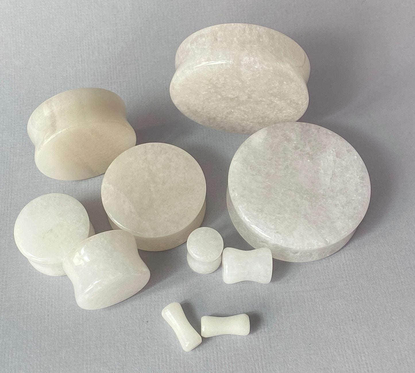 PAIR of White Jade Organic Stone Double Flare Plugs Tunnels Gauges Earlets