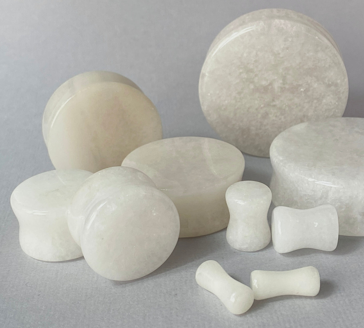 PAIR of White Jade Organic Stone Double Flare Plugs Tunnels Gauges Earlets