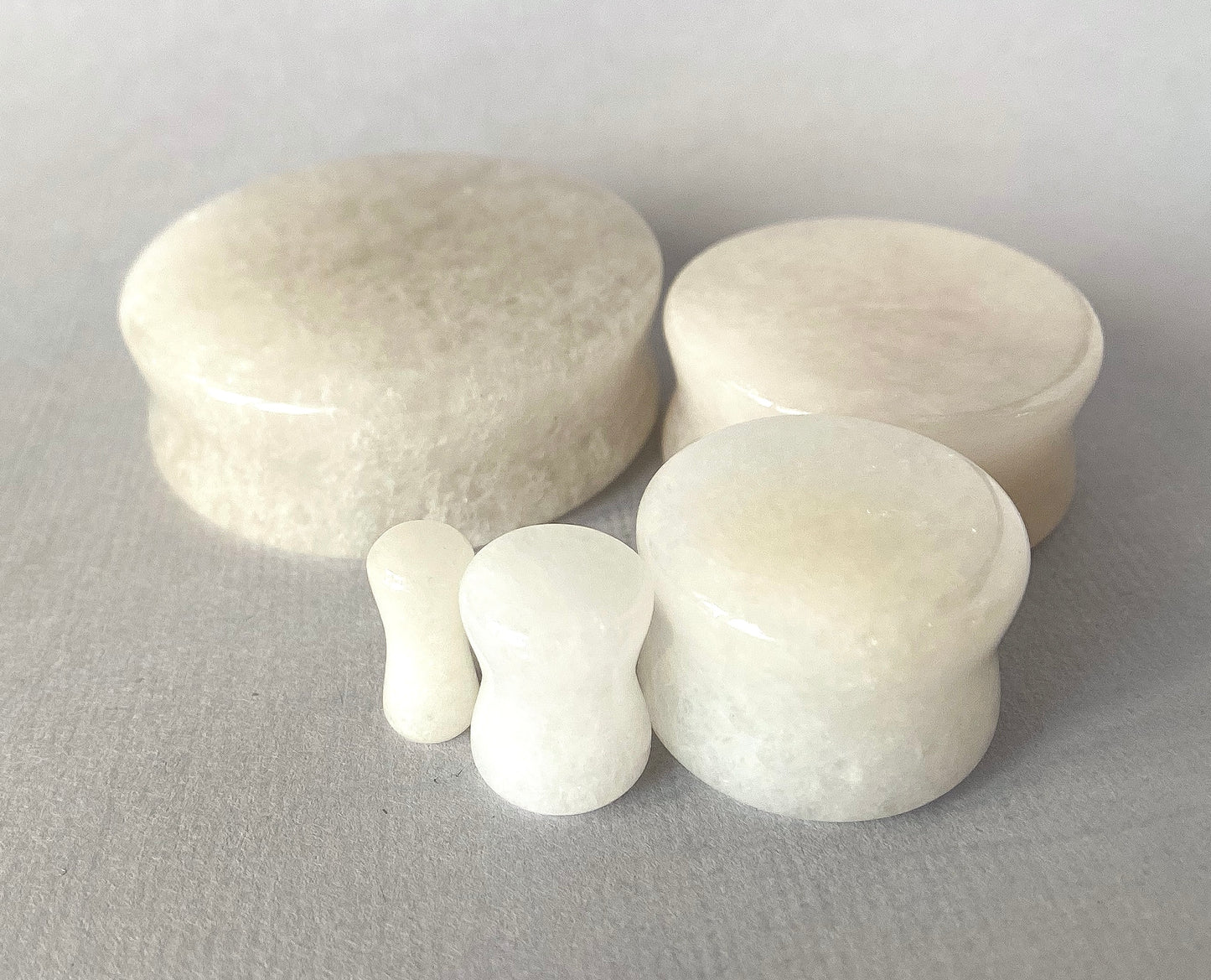 PAIR of White Jade Organic Stone Double Flare Plugs Tunnels Gauges Earlets
