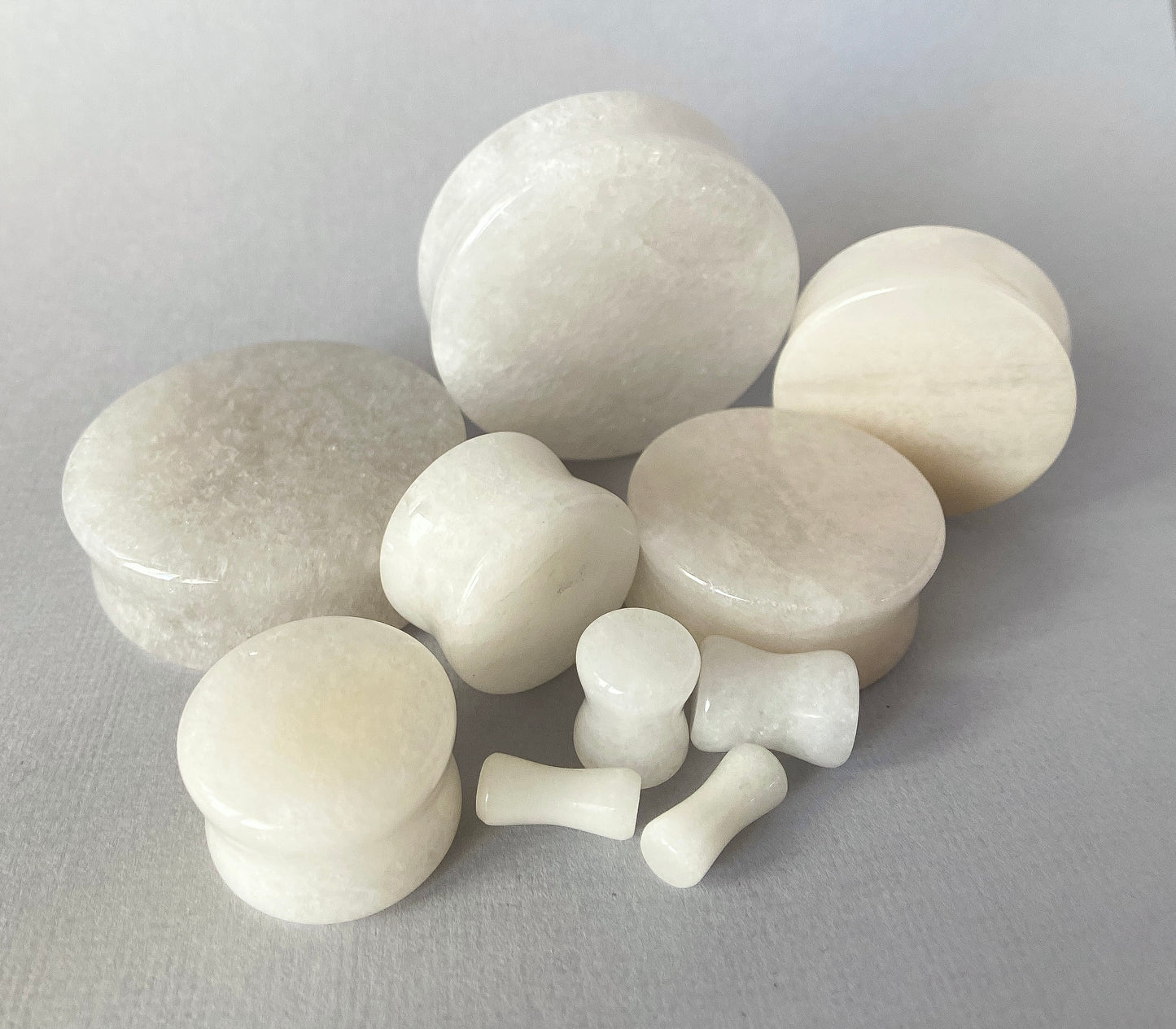 PAIR of White Jade Organic Stone Double Flare Plugs Tunnels Gauges Earlets