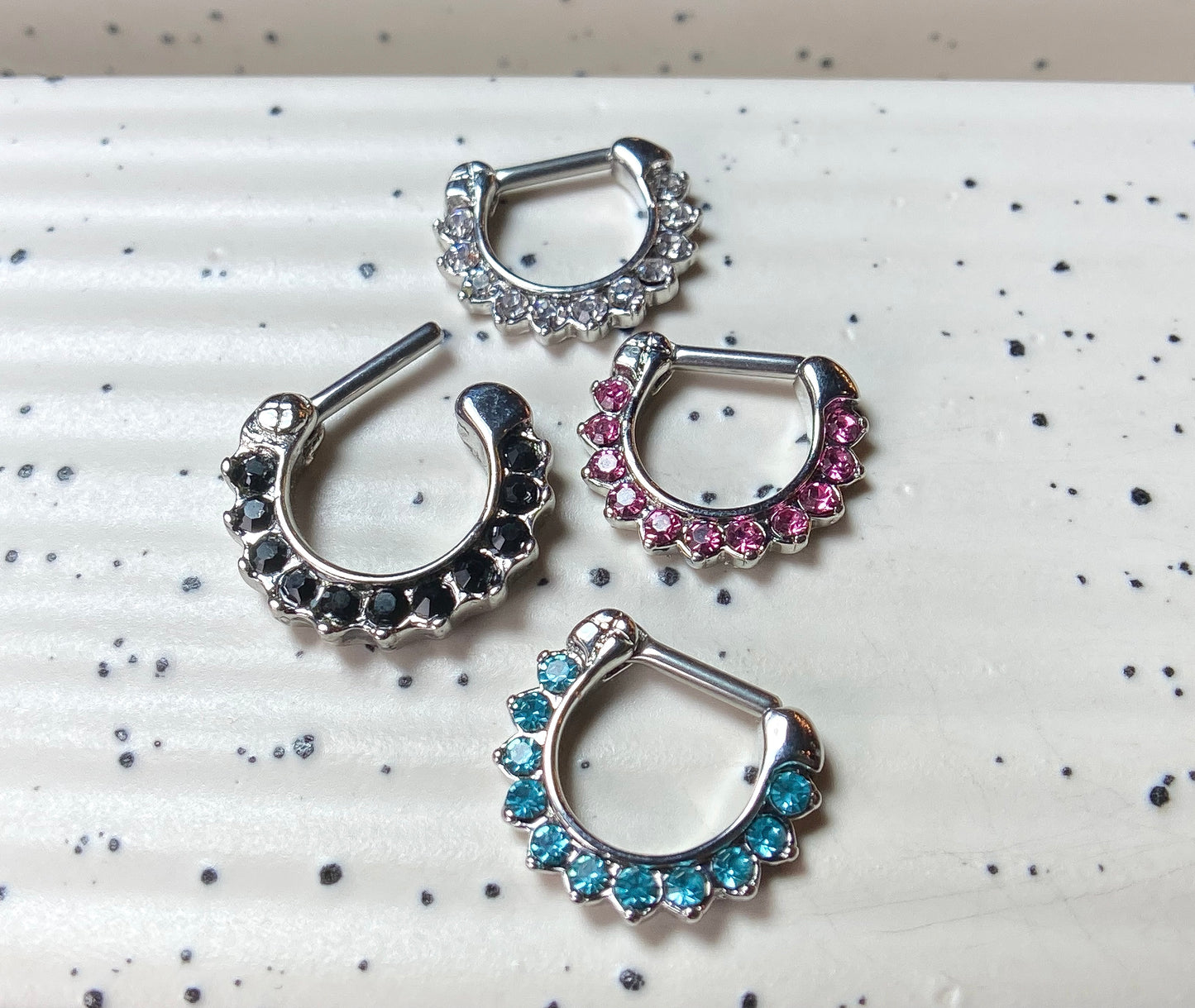 1pc Paved 11-Gem Septum Clicker 316L Surgical Steel 16g Nose Ring