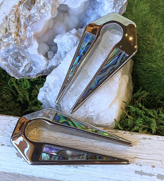 PAIR of Unique Abalone Shell Inlaid Keyhole Ear Weight Hangers - Only 00g (10mm) available!