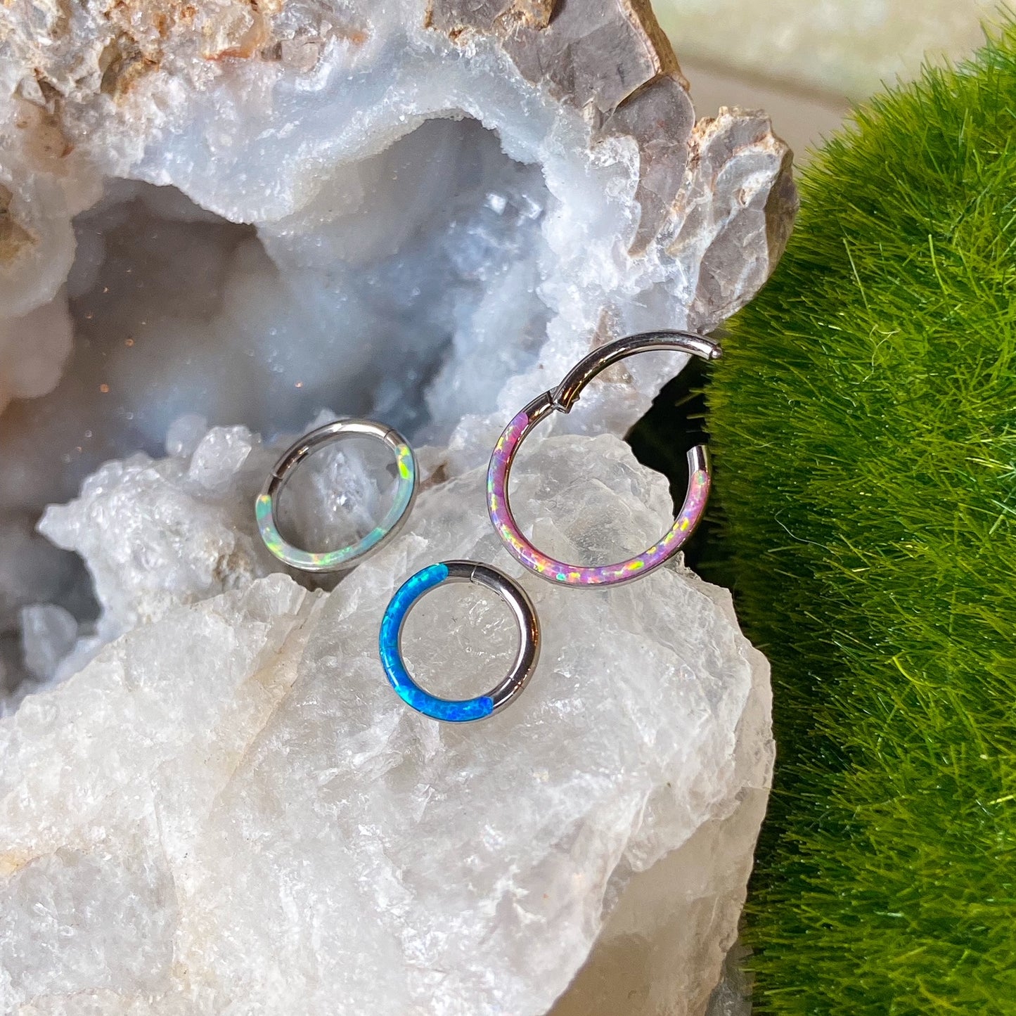 1pc Implant Grade Titanium Opal Front Edge Hinged Segment Septum Ring Daith Ear Cartilage Body Piercing Jewelry