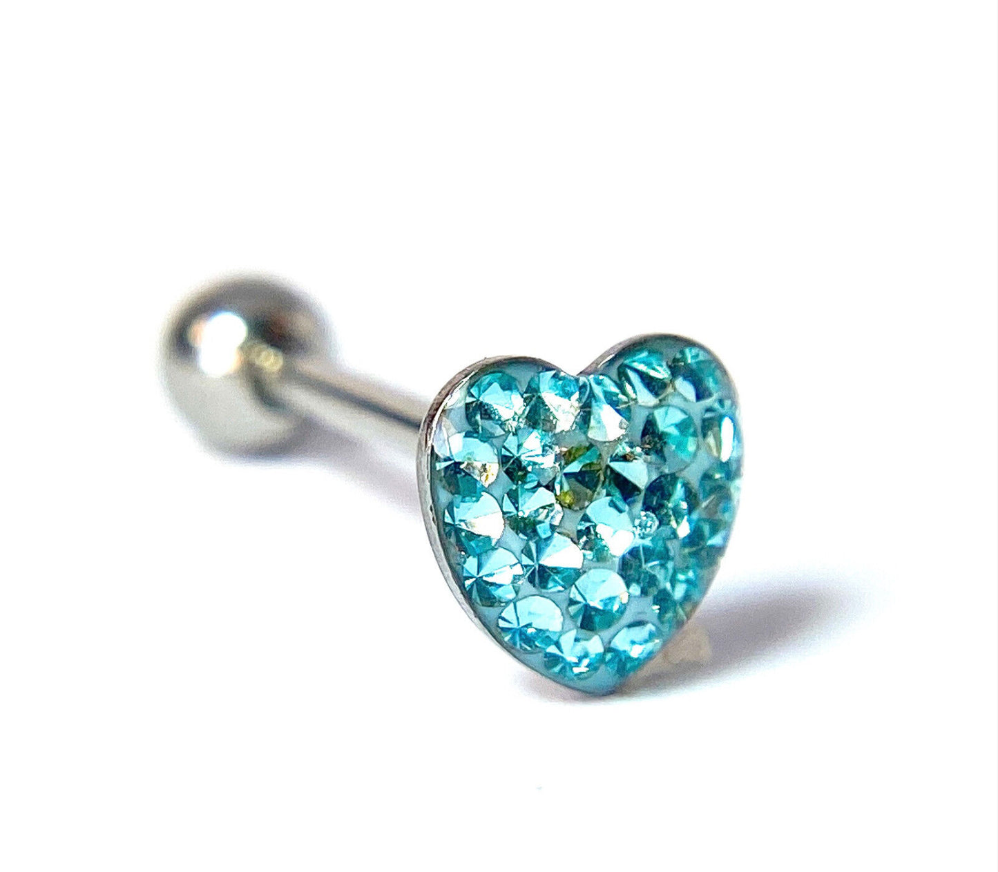 1pc Epoxy Coated Heart Paved Crystals Tongue Tounge Ring Barbell Body Jewelry