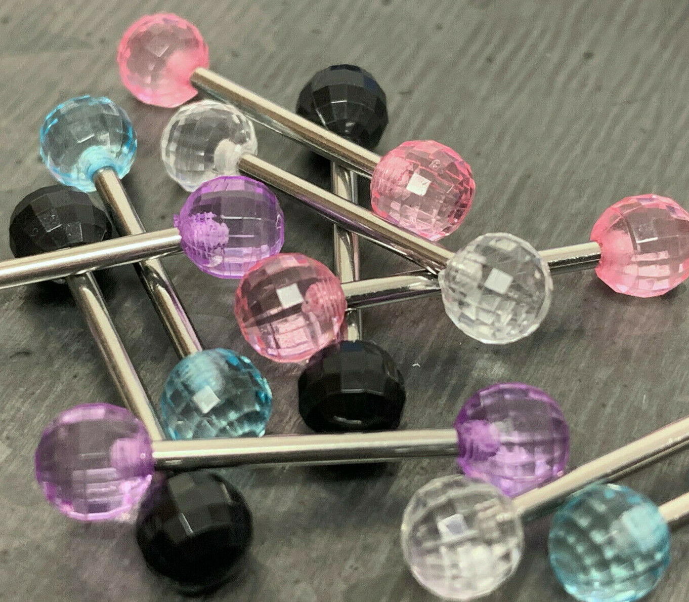 5 PAIR Value Pack Faceted / Disco Ball Nipple Barbells Rings Shields 14g 5/8"