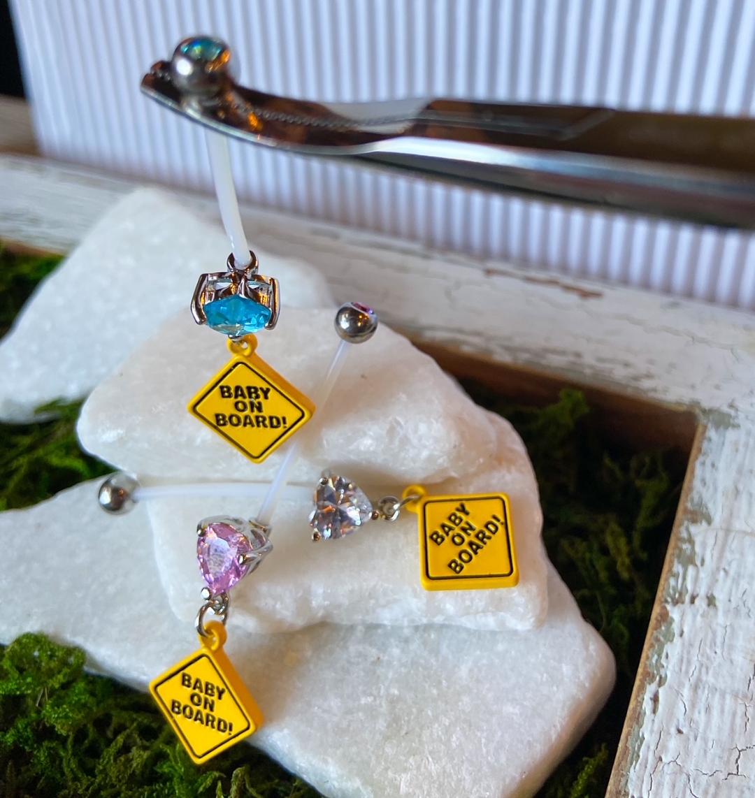 1pc Pregnancy Belly Ring BABY ON BOARD! Sign 1" Bio Flex Maternity Navel 14g