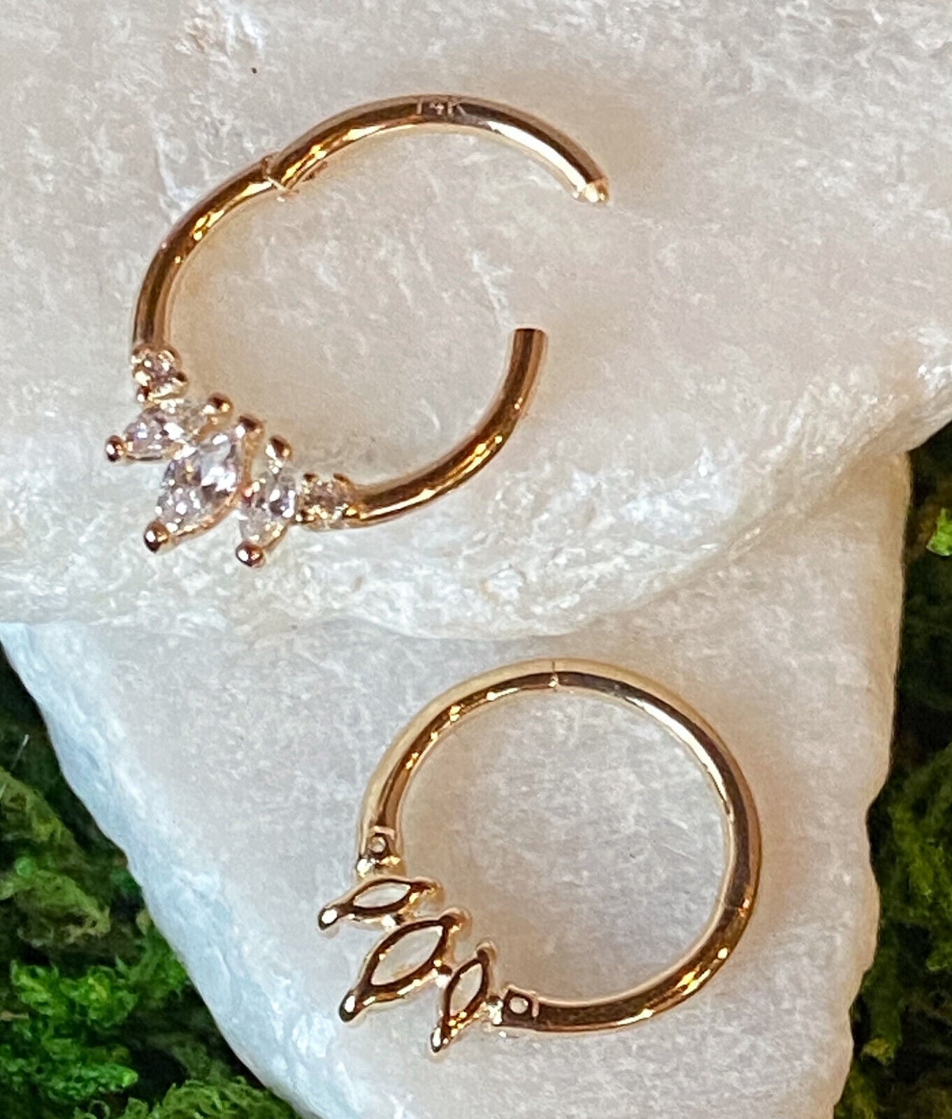 1pc Solid 14kt Gold Three Marquise Gems Hinged Segment Ring Helix Cartilage Clicker
