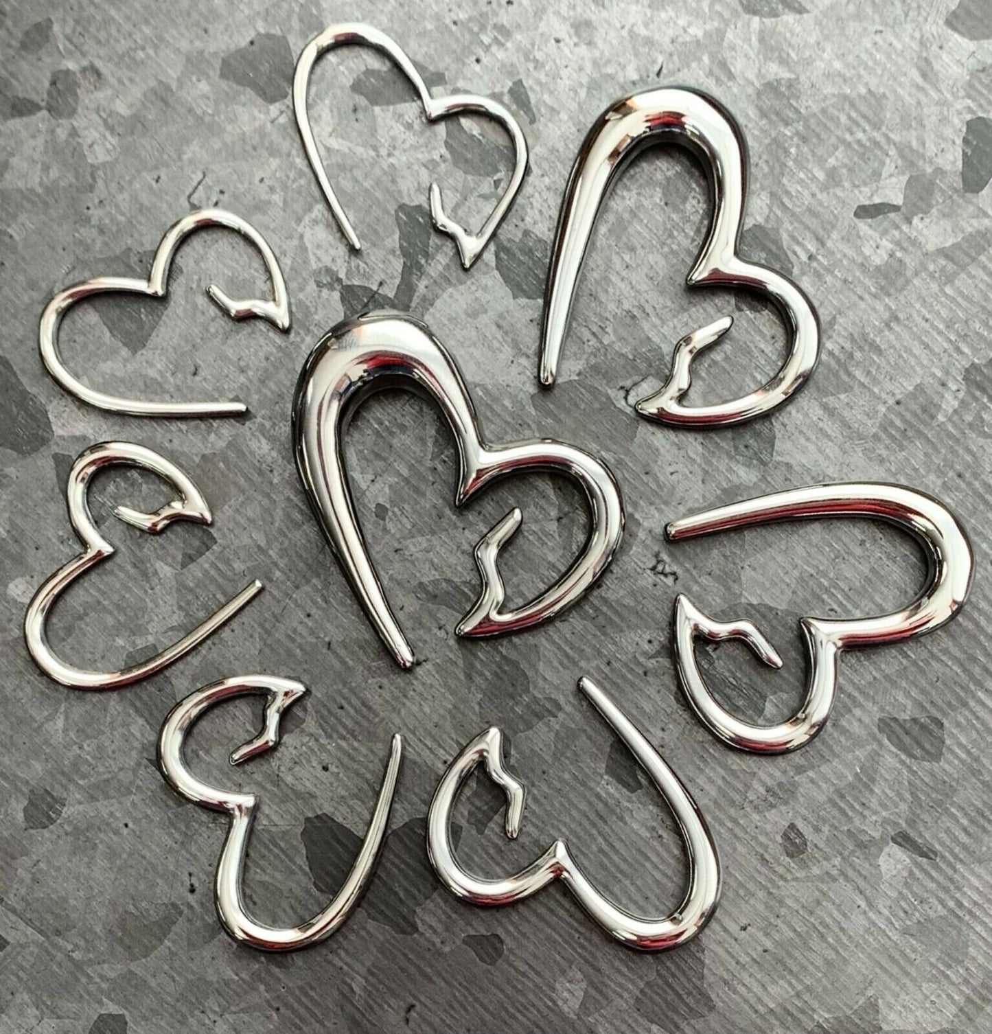 PAIR of Unique Surgical Steel Heart Breaker Tapers 8mm (0g) ONLY!!!!!!!!!!!!!!!!!