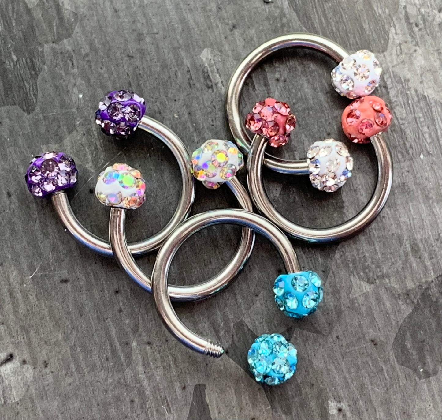 1 Piece Crystal Paved Ferido Balls Horseshoe Circular Septum Ring - 16g, 8mm - Aurora Borealis, White, Pink, Blue or Purple Available!