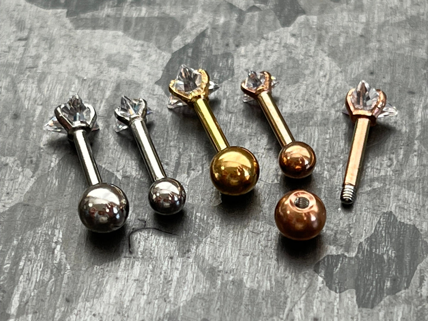 1 Piece Stunning Triangle CZ Gem Ion Plated Tragus Stud -16g - Gem Size 3mm & 4mm - Gold, Rose Gold and Silver Available!