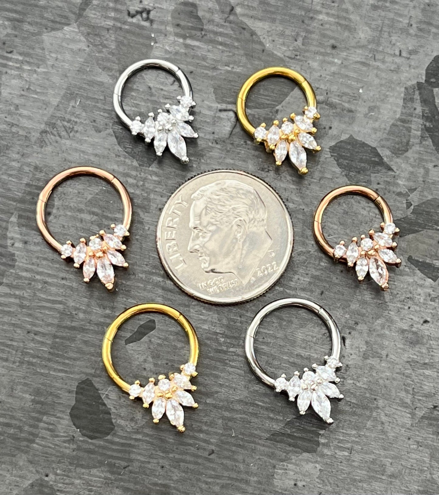 1 Piece of Stunning Marquise Gems Flower Hinged Segment Septum Ring - 10mm & 8mm -Silver, Gold and Rose Gold Available!