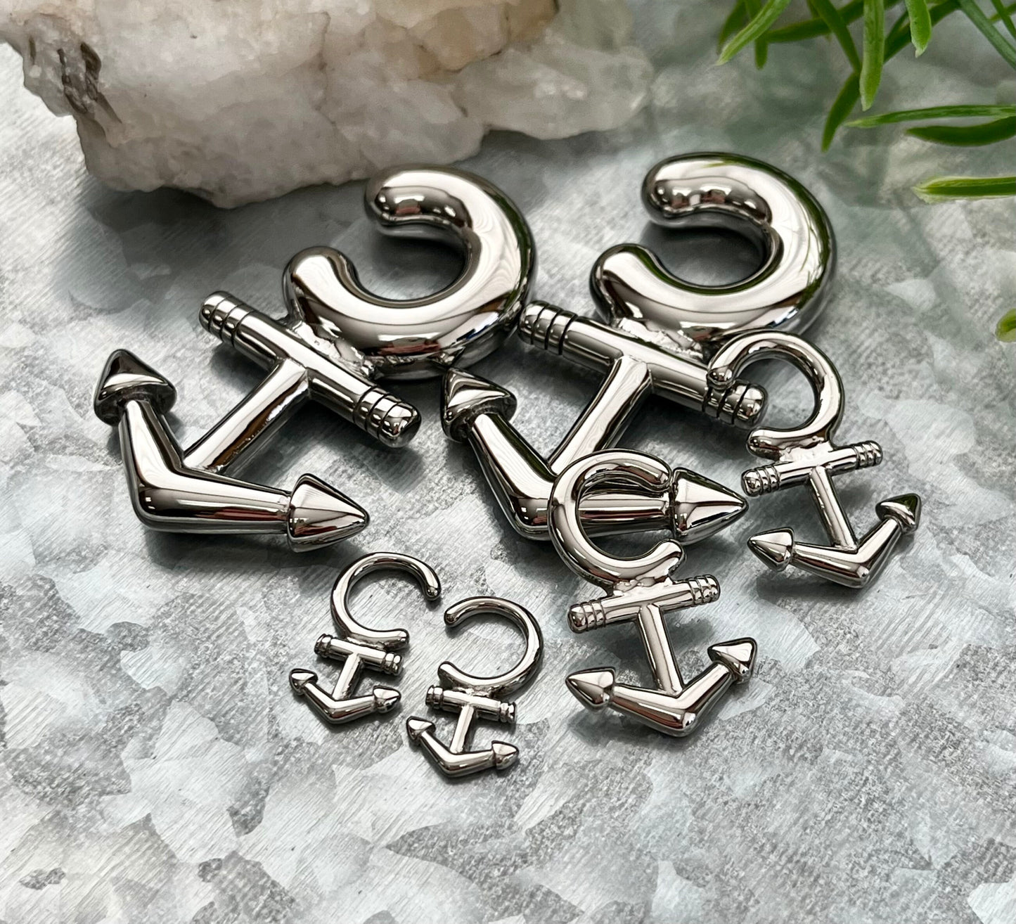 PAIR of Nautical Anchor 316L Surgical Steel Hanging Tapers Expanders - Gauges 14g (1.6mm) thru 0g (8mm) Available!