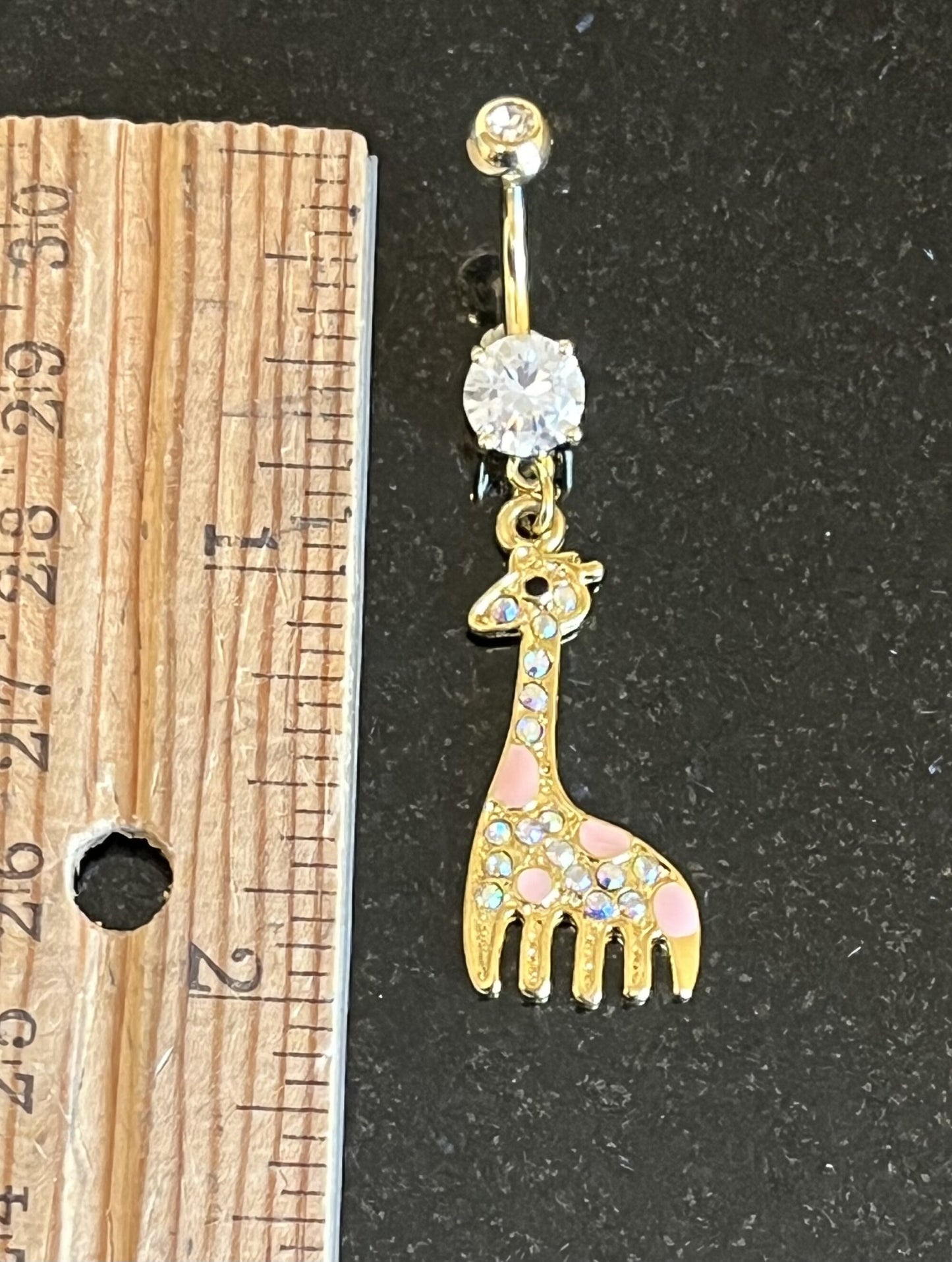 1 Piece Unique 14kt Gold Plated Paved Giraffe Dangle Navel / Naval Belly Ring!