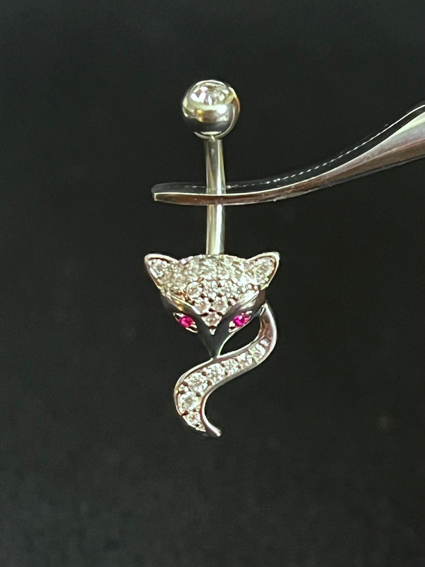 1 Piece Unique Paved CZ Gem Fox Navel / Naval Belly Button Ring - 14g - 10mm - Gold, Silver and Rose Gold Available!