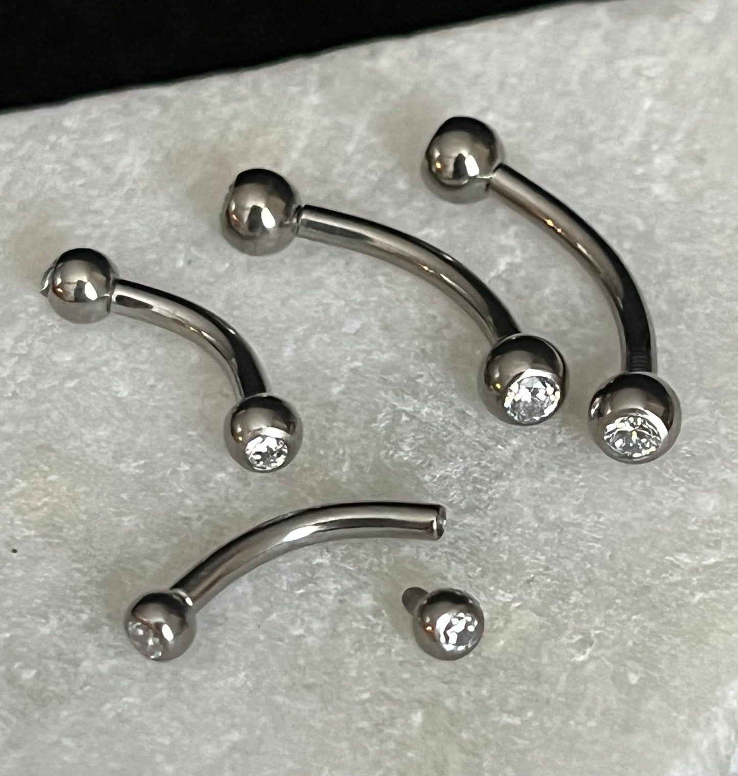 1 Piece Gemmed Internally Threaded G23 Solid Titanium Curved Barbell Eyebrow Ring - 16g or 14g - 6mm, 8mm, 10mm, 11mm & 12mm Available !
