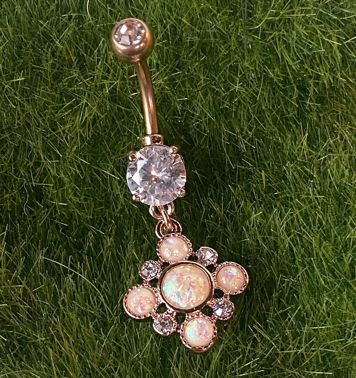 1pc Opal Glitter and Crystal Set Belly Button Ring Pierced Navel Naval