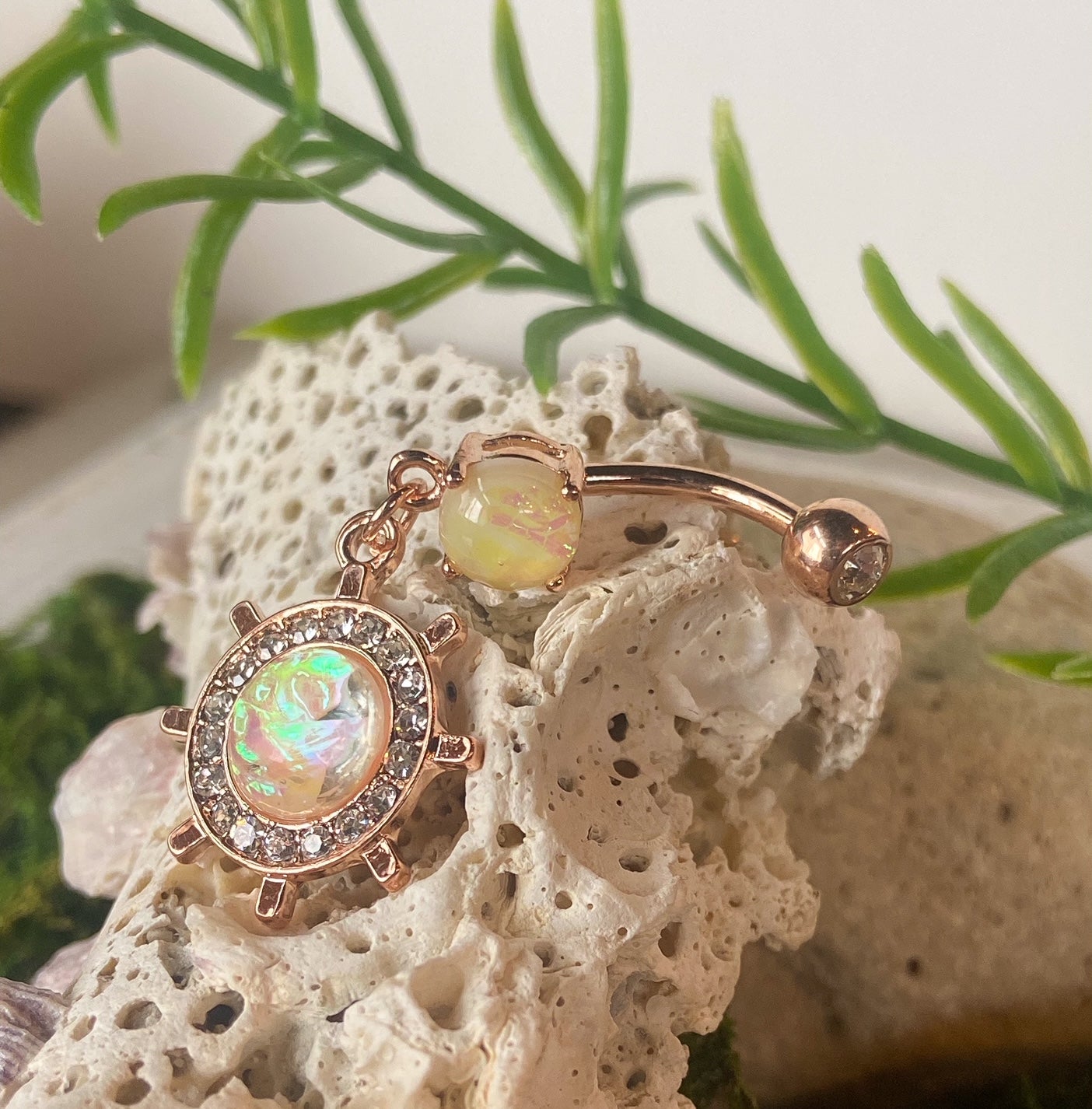 1pc CZ Gem Yacht Ship Wheel Belly Button Ring Pierced Navel Gold Plated Naval