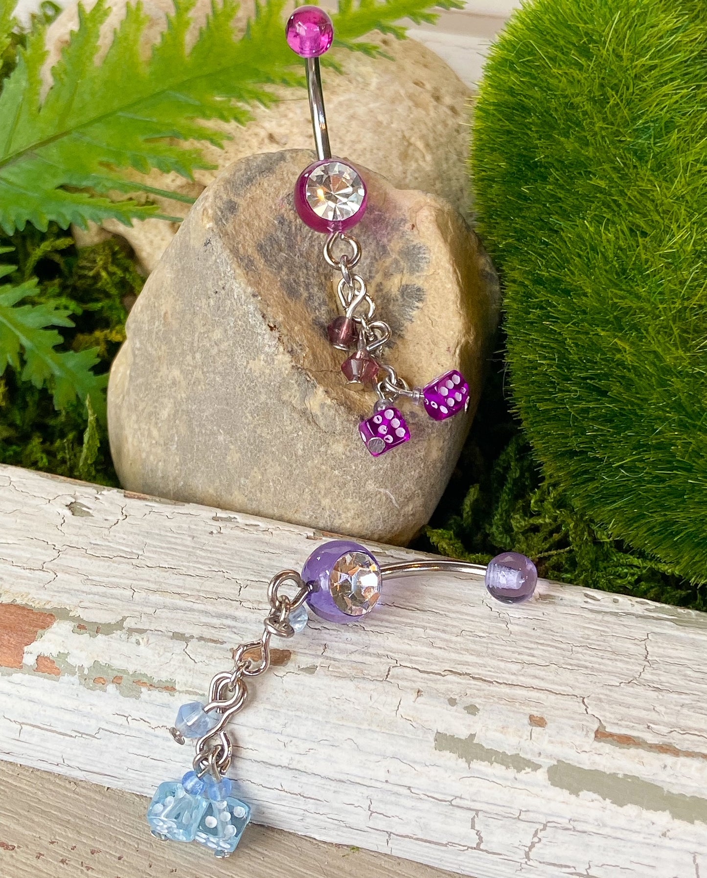 UV CZ Gem w/ Bead & Dice Belly Ring Navel Naval