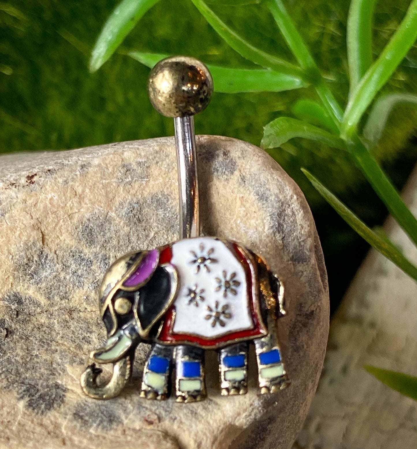 1pc Enamel Antique Plated Elephant Belly Button Ring Pierced Navel Naval