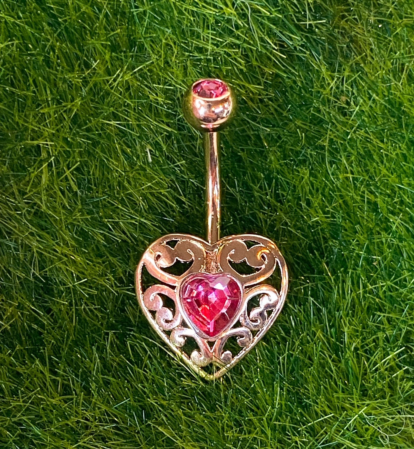 1pc Vintage Filigree Heart w/Crystal Belly Button Ring Pierced Navel Naval