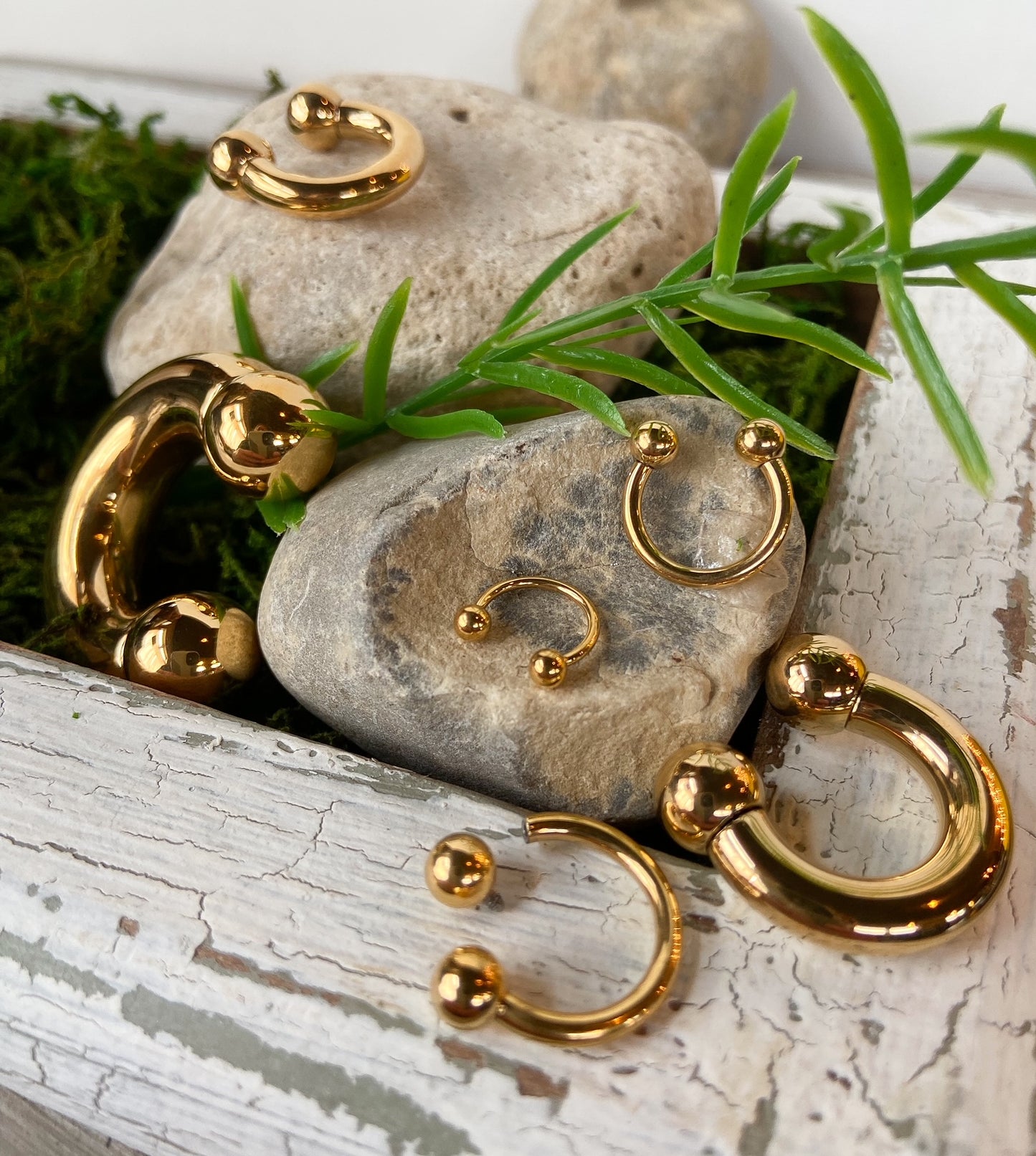 1pc Gold PVD over Solid G23 Titanium Circular Barbell Horseshoe Horse Shoe