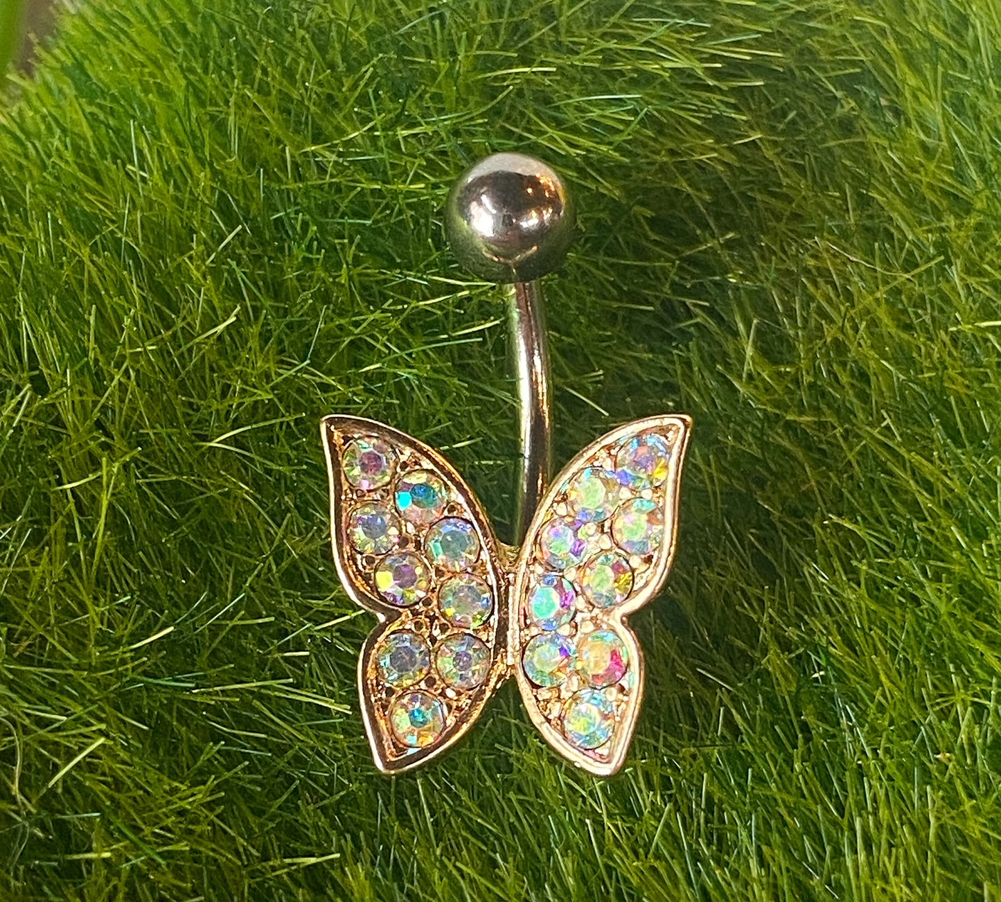 Crystal Paved Butterfly Belly Ring 316L Surgical Steel Navel Naval