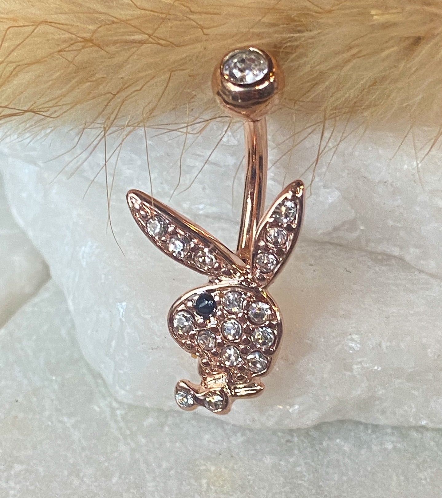 1pc Rose Gold Plated CZ Gem Paved Playboy Bunny Belly Ring Navel Naval Licensed