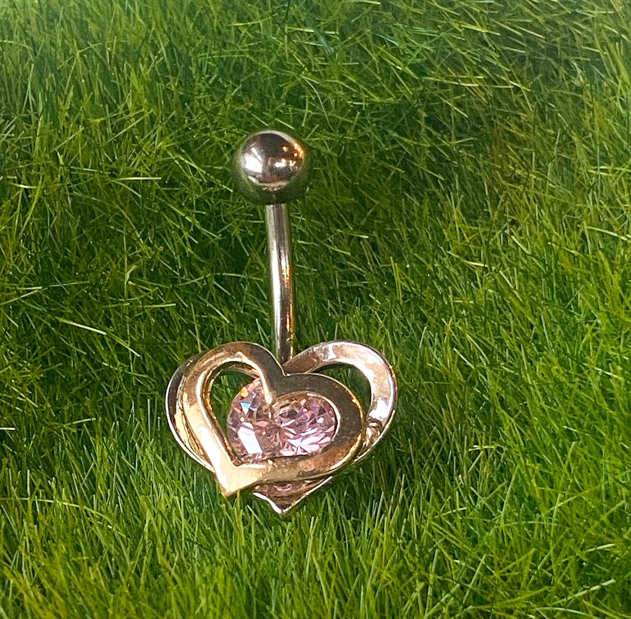 Gold and Steel Two Toned Double Heart with Gem Belly Ring Naval Navel