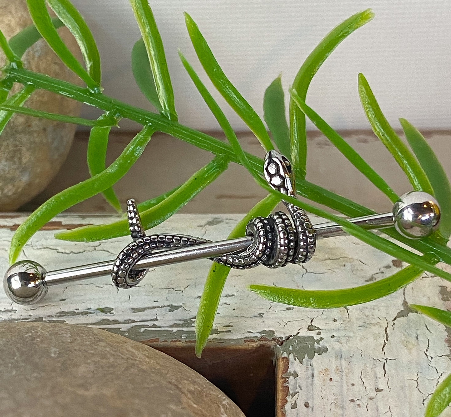 1pc Snake Wrapped Steel Industrial Barbell Serpent 38mm Body Jewelry 1&1/2"