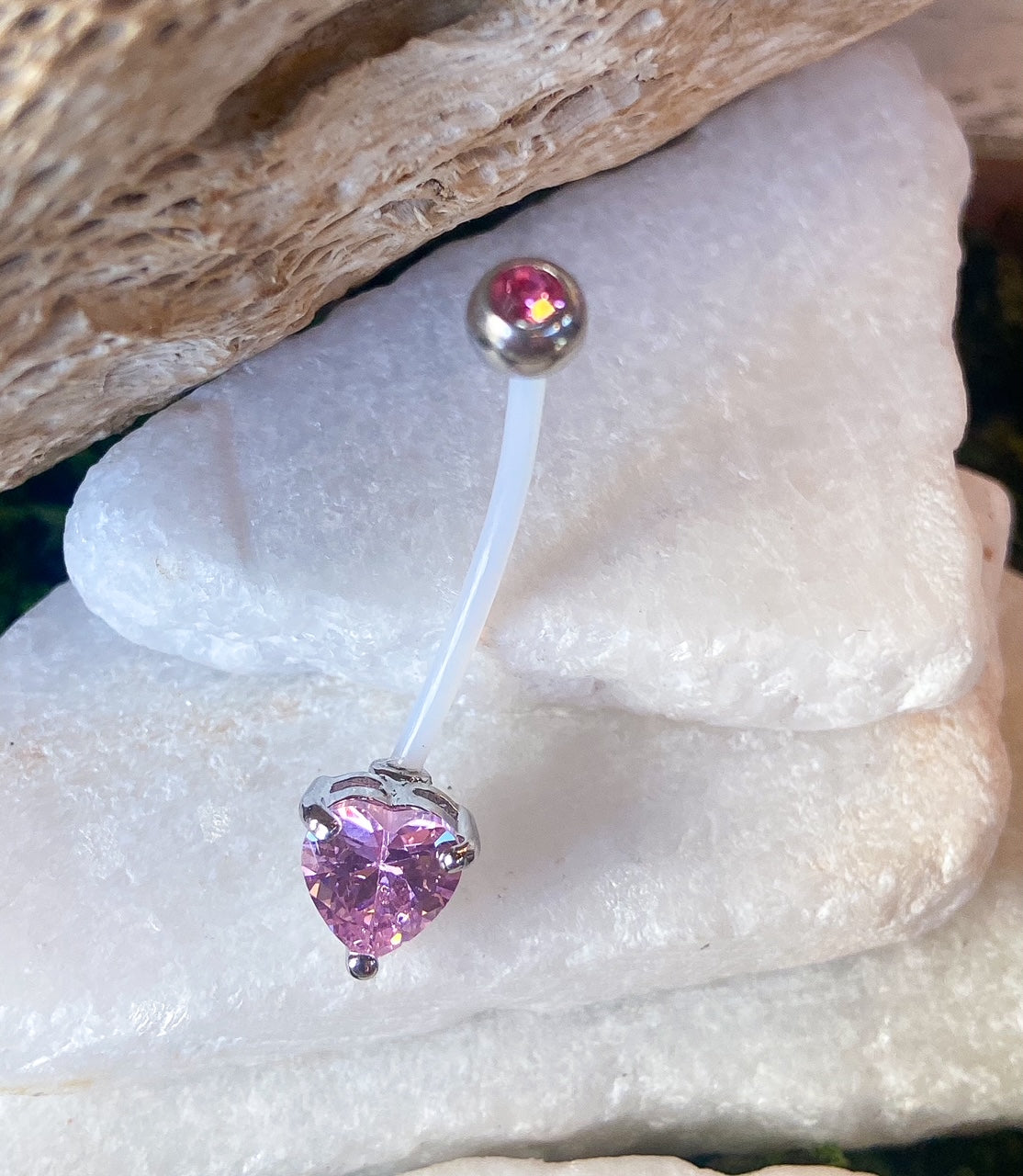 1pc Pregnancy Belly Ring Heart CZ Gem Solitaire 1" Bio Flex Maternity Navel 14g