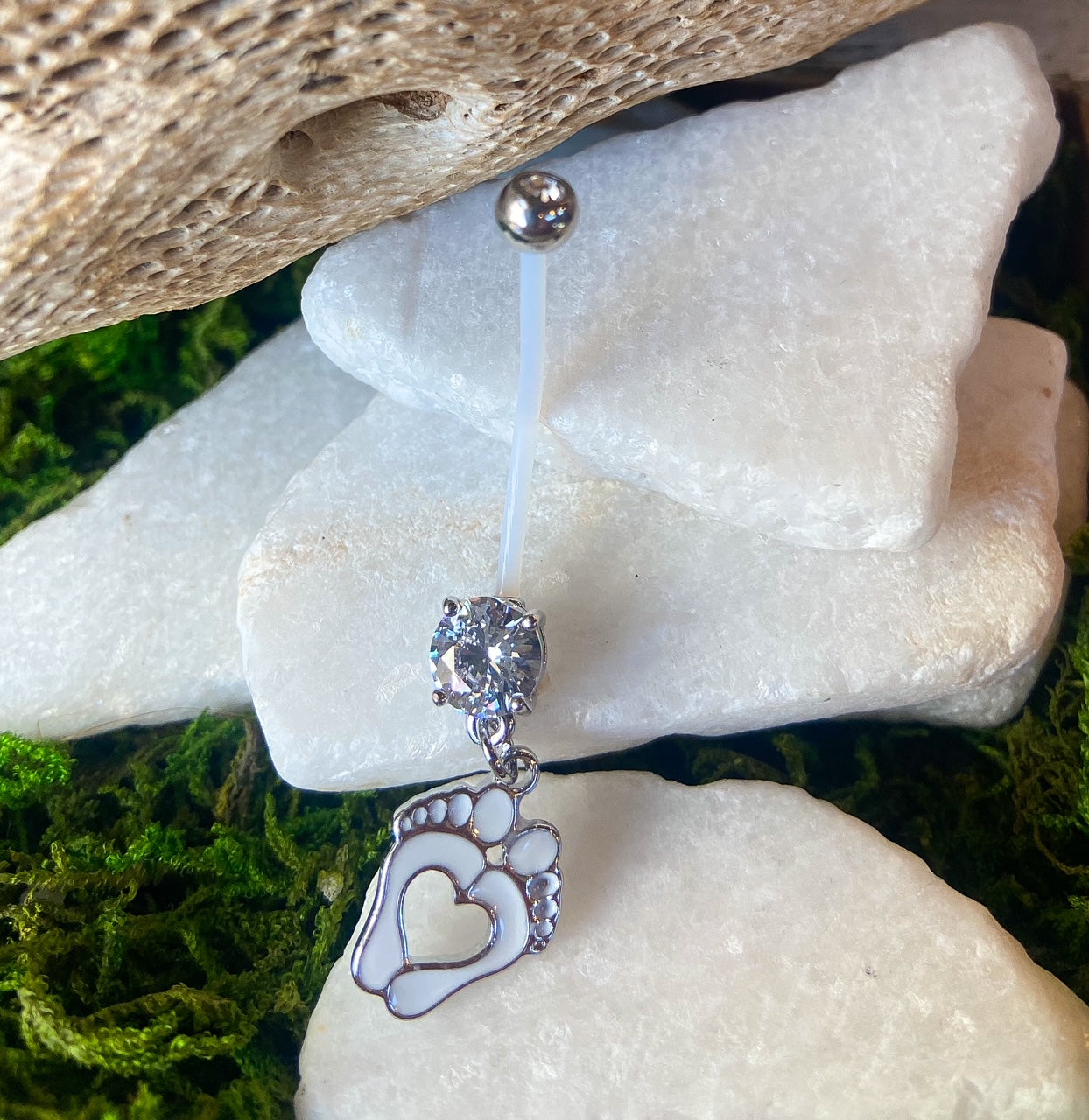 1pc Pregnancy Belly Ring Baby Feet Heart 1" Bio Flex Maternity Navel 14g