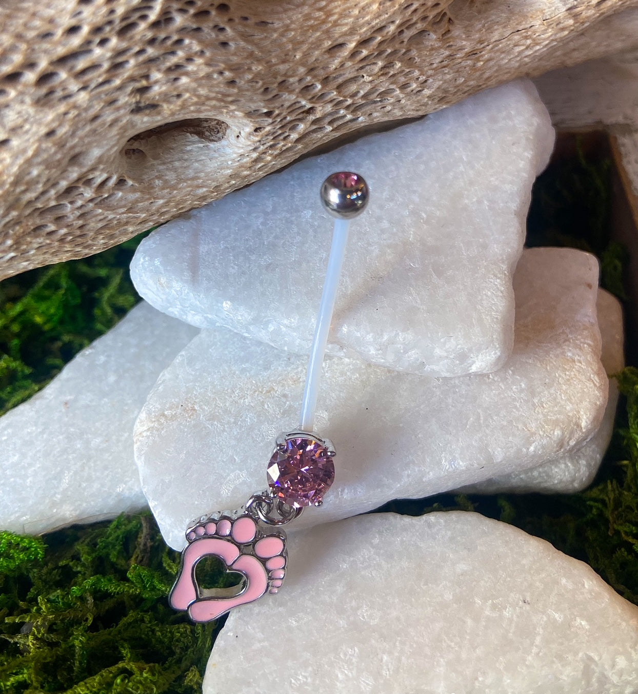 1pc Pregnancy Belly Ring Baby Feet Heart 1" Bio Flex Maternity Navel 14g