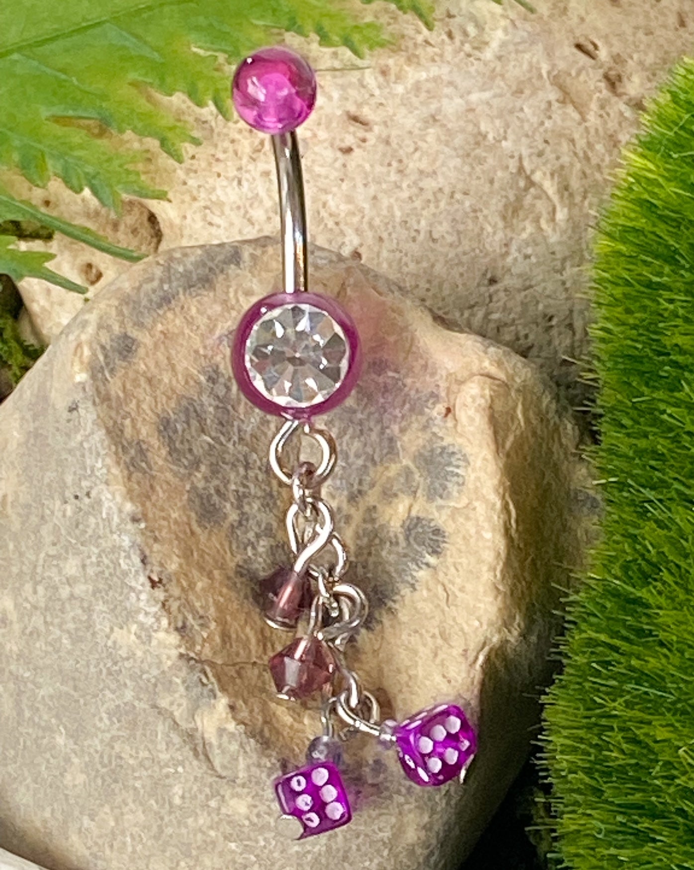 UV CZ Gem w/ Bead & Dice Belly Ring Navel Naval