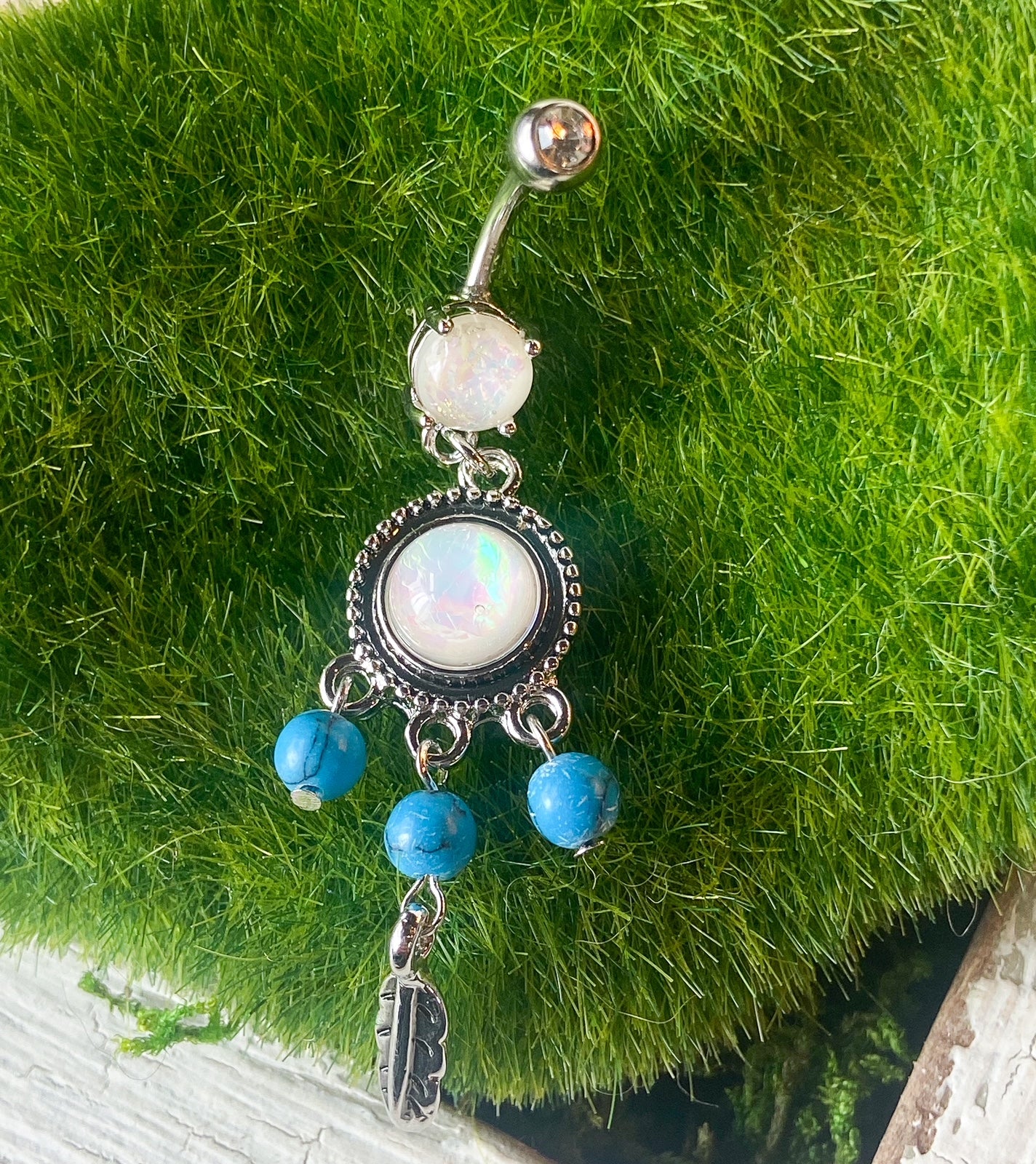Opal Dream Catcher Turquoise Bead Dangle Belly Button Ring Navel Naval