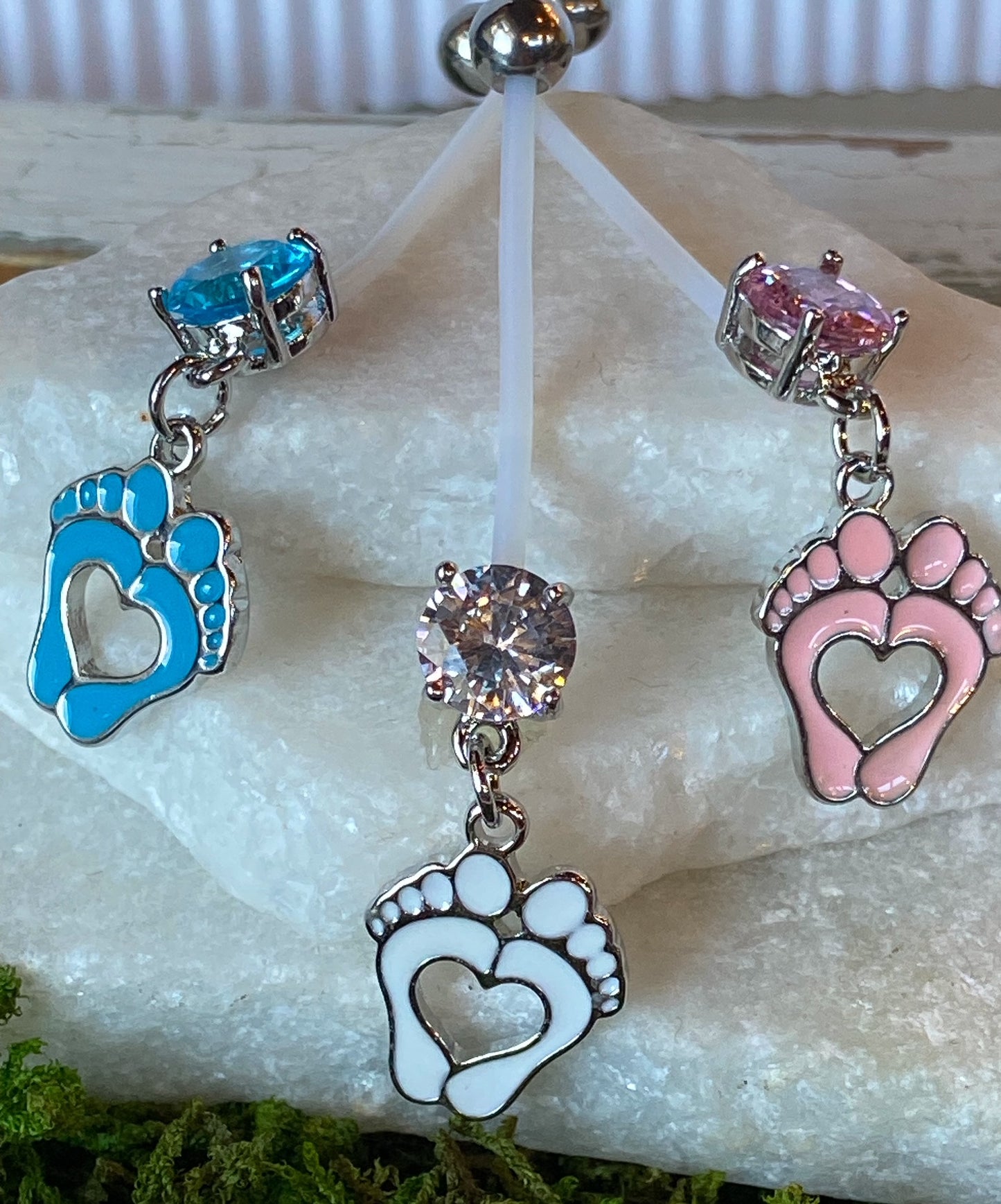 1pc Pregnancy Belly Ring Baby Feet Heart 1" Bio Flex Maternity Navel 14g