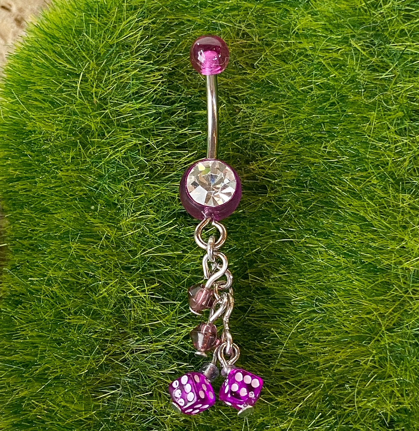 UV CZ Gem w/ Bead & Dice Belly Ring Navel Naval