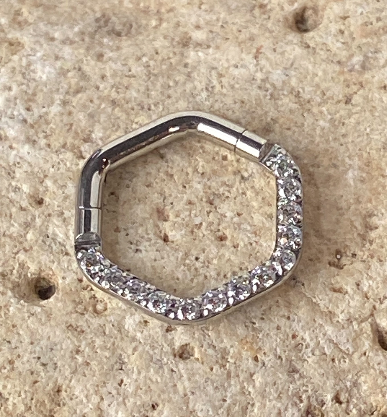 1pc CZ Gem Hexagon Hinged Segment Ring 16g Septum Clicker Helix Orbital Daith