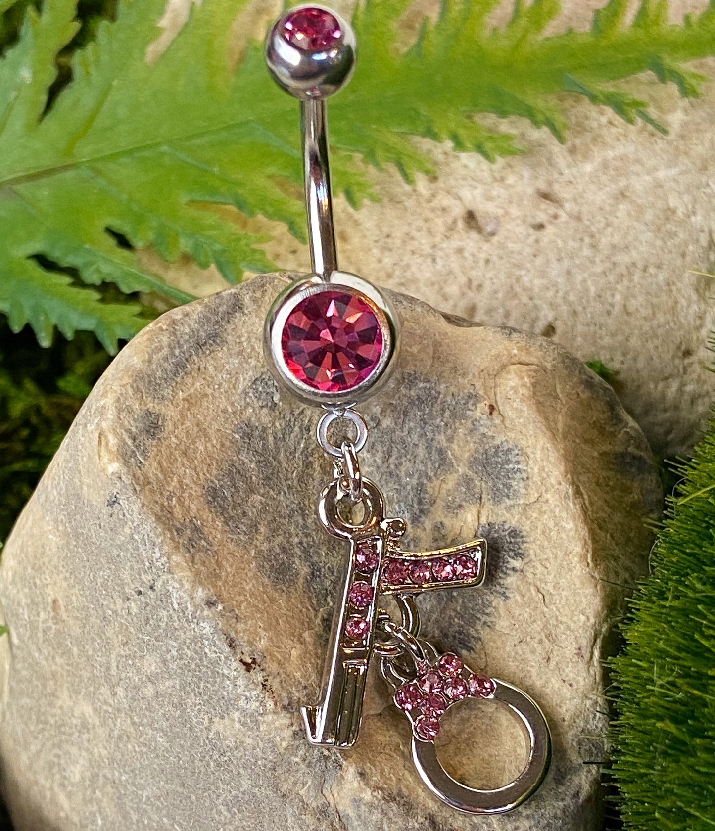 1pc Gem Paved Gun and Handcuff Belly Ring Pierced Navel Naval