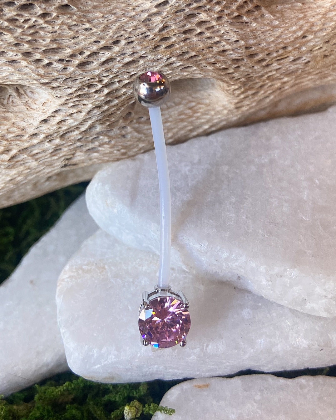 1pc Pregnancy Belly Ring CZ Gem Solitaire 1" Bio Flex Maternity Navel 14g