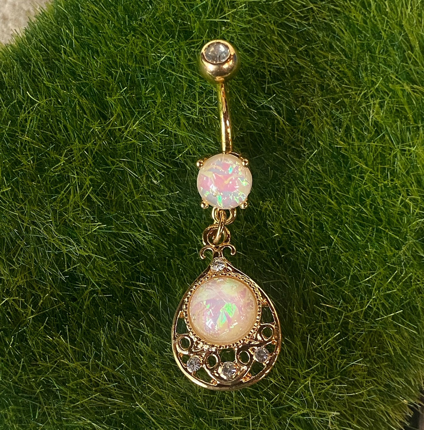 1pc Opal Glitter Center Vintage Filigree Belly Ring Navel Naval
